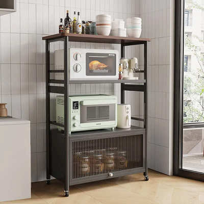 厨房置物柜落地多层放微波炉烤箱多功能带门储物锅具餐边柜收纳架