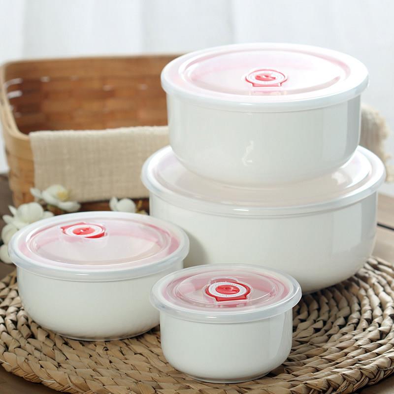 釉下彩无铅骨瓷可微波带盖保鲜碗泡面食堂陶瓷碗蒸蛋家用密封饭盒