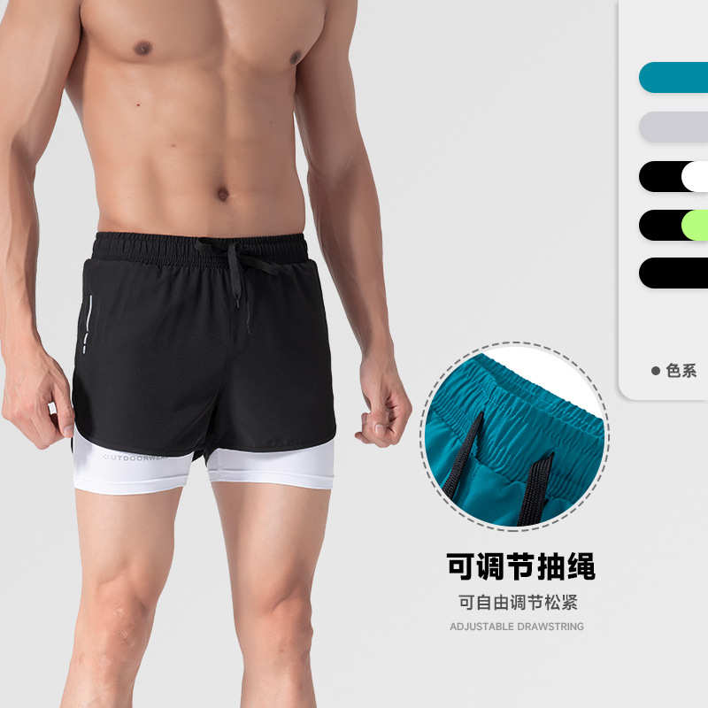 外贸跨境速干运动短裤男款马拉松跑步三分短裤假两件防走光游泳裤