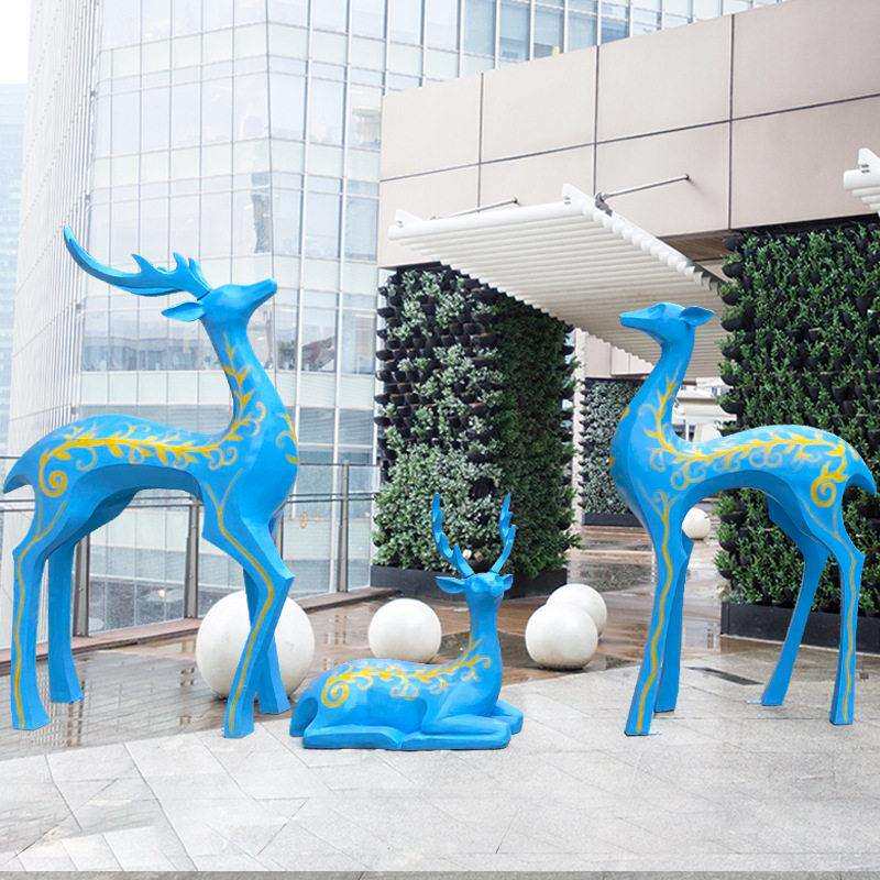 户外抽象玻璃钢鹿雕塑园林花园房产景观小品草坪装饰梅花鹿摆件