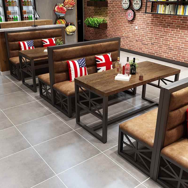 复古工业风餐厅卡座沙发商用烧烤火锅店餐桌酒吧实木铁艺桌椅组合