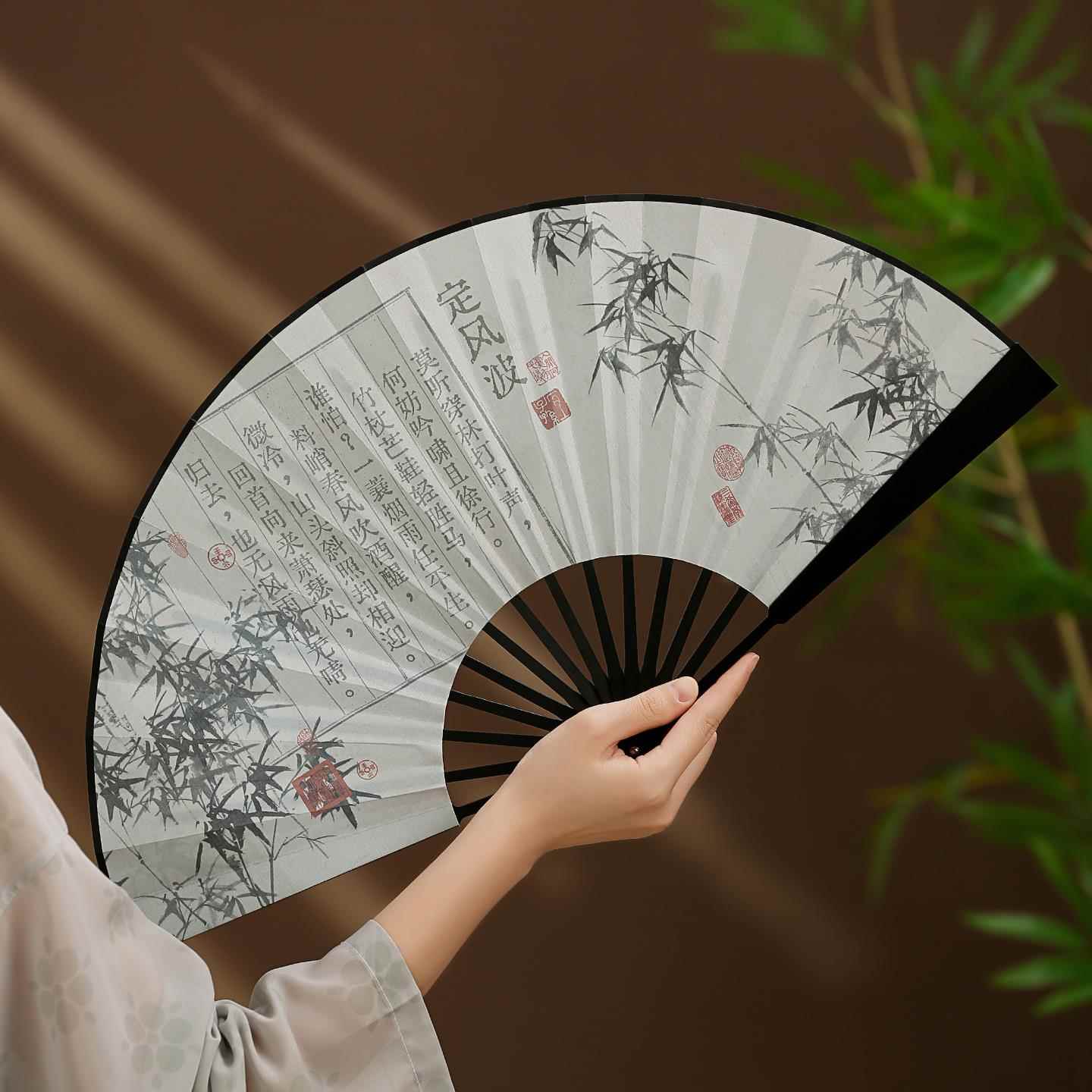 9寸子折古风双扇面绢布折折叠F3-1扇扇中国风扇新中式礼品盒包装