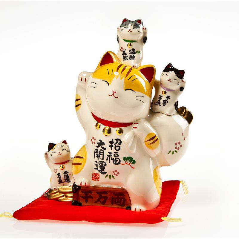 高档日本药师窑招财存开钱罐大号陶瓷摆猫饰店铺礼 业乔迁结婚生