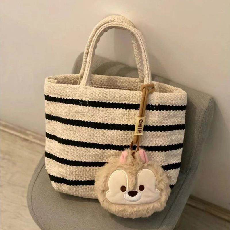 日本进口针织手提袋，新型条纹帆布手提袋，女装小众简约斜肩包