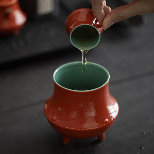 束刻白瓷玉泥松石绿三足水孟建水茶具配件杯洗笔洗茶洗茶渣废水缸