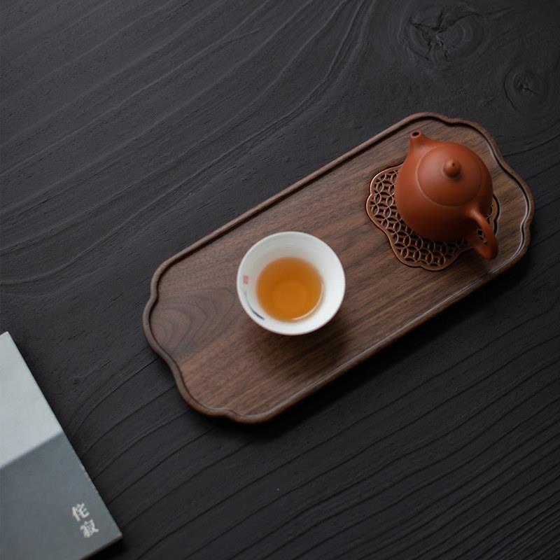 西拾 黑胡桃木小型茶盘2022新款干泡盘实木干泡台家用壶承茶托 托