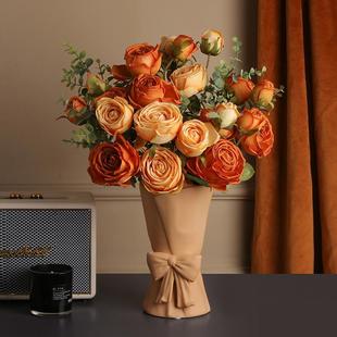贝客汉YOR美高档瑰花绢花假花仿内真花束摆设厅室装 玫饰花卉套装