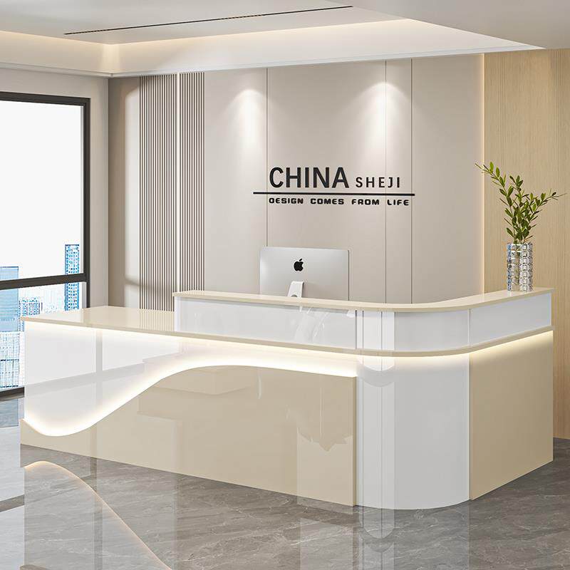 待台前台弧形转角烤漆吧台商场酒店餐厅高档亮光桌服务台银台