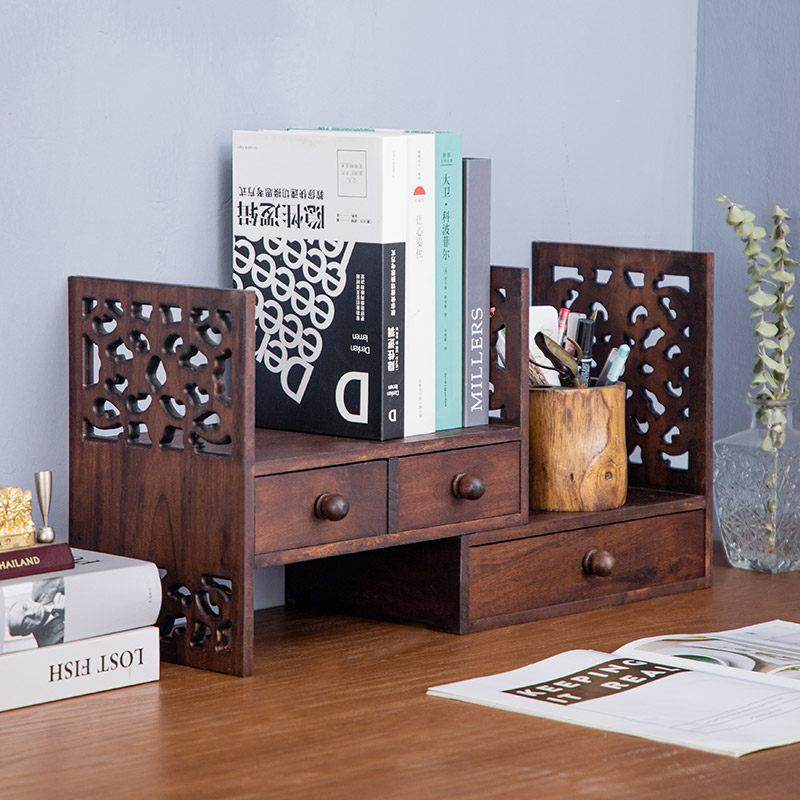 东南亚复古实木架子简易小书柜中式桌面书架置物架飘窗折叠收纳柜,收纳整理,书桌收纳置物架,淘宝优惠券,粉丝福利购,淘宝优惠卷