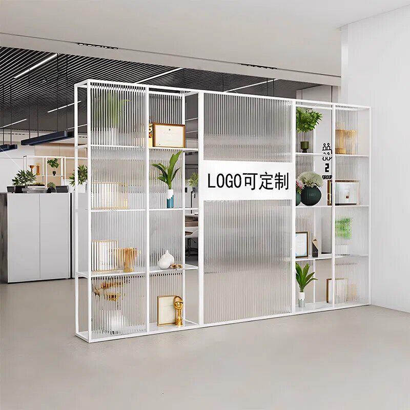 司进门/前台置物架公玄关logo形象墙公办室玻璃隔断墙办区域屏公