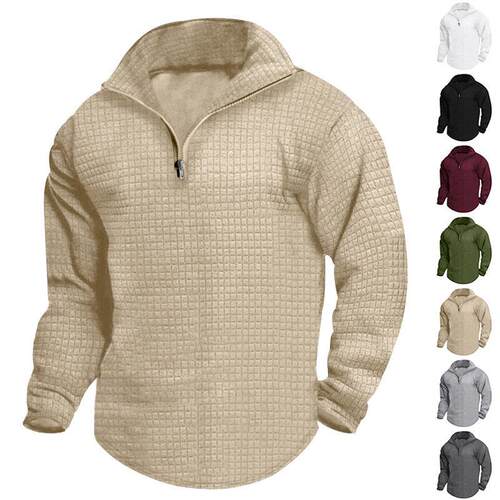 Men Autumn Winter Color Waffle Weave Ice Hockey Sweatshirt