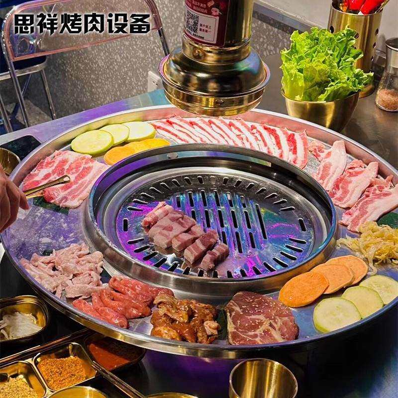 创意烤肉特色呼啦圈不锈钢托盘商用圆形韩式网红烤肉店餐具餐盘子