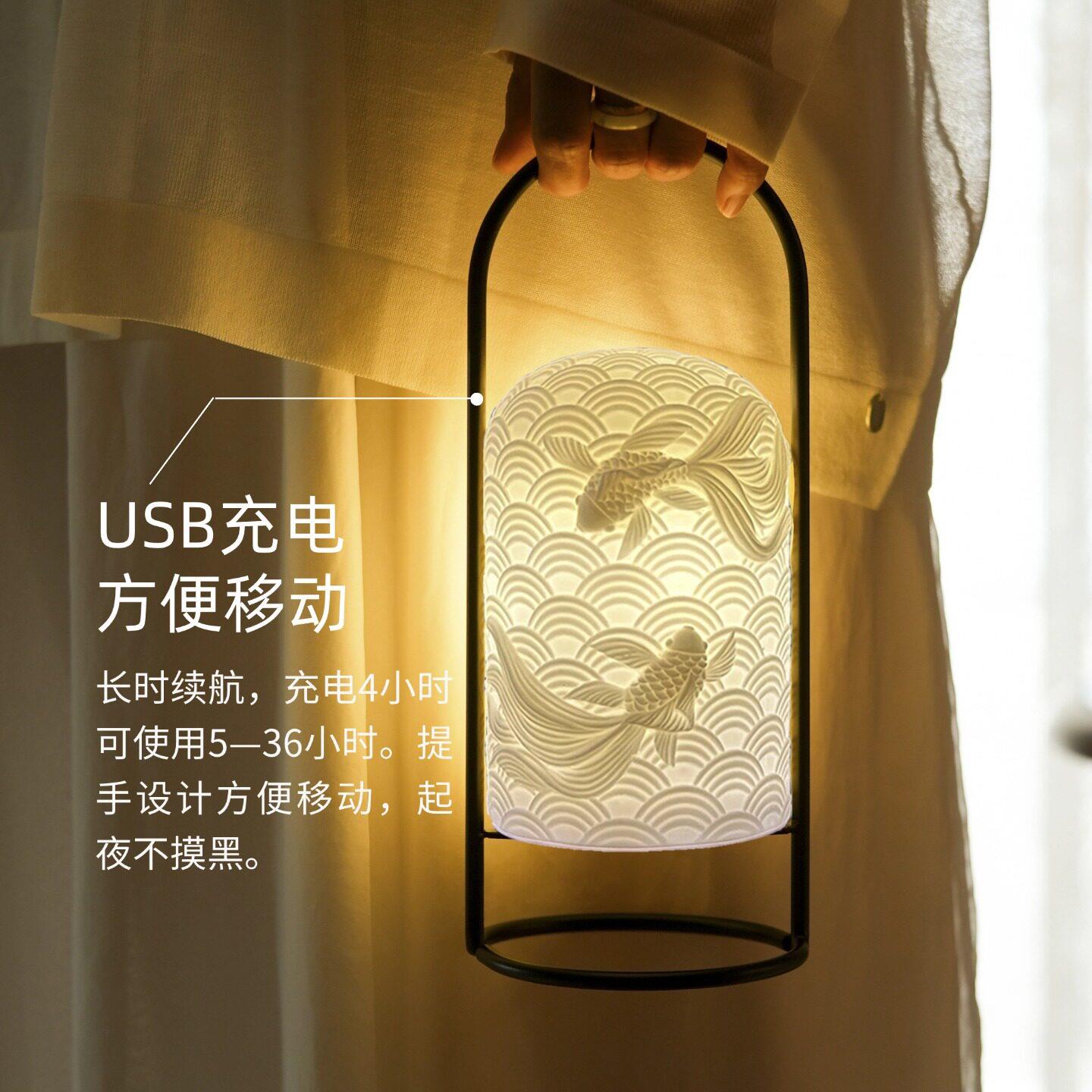 陶瓷感应小夜灯气氛灯室内新中式无线触控开关台灯卧室床头睡眠灯