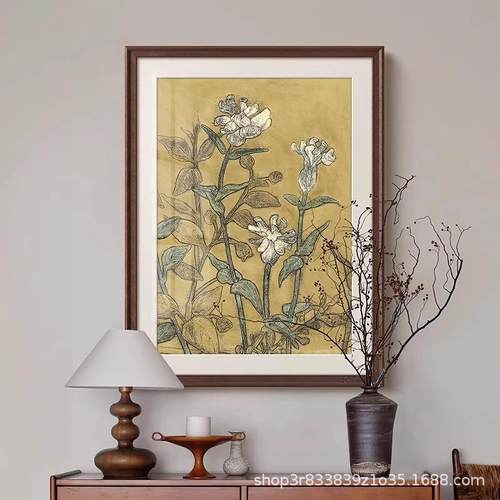 法式中古风客厅餐边柜装饰画高端餐厅挂画小众艺术玄关柜壁炉摆画