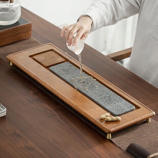 川韵重竹乌金石茶盘 简约家用大小号排水蓄水双用干泡盘茶台茶几