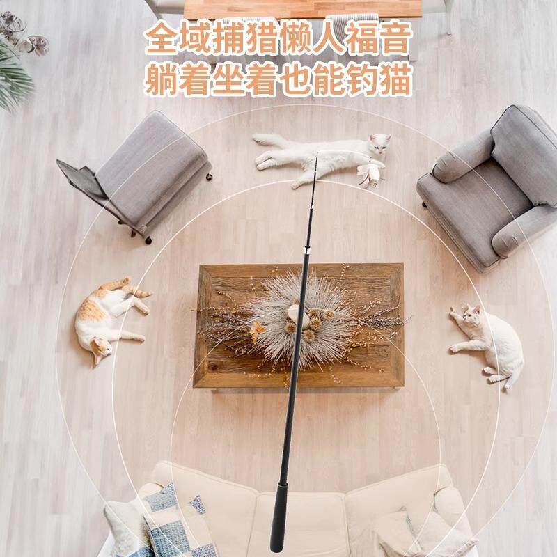 逗猫棒长杆可伸嗨缩猫咪玩具羽毛超长幼的猫逗猫棒钓鱼竿钢丝耐咬