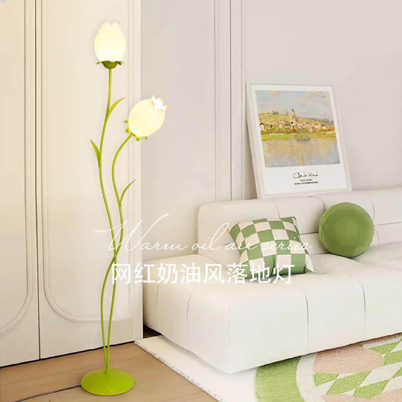 法式奶油风客厅沙发旁落地灯现代简约花朵书房房间卧室床头立式灯