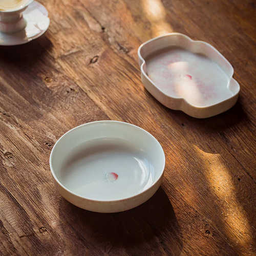 纯手绘桃粉海棠壶承茶承家用陶瓷干泡台盖碗托功夫茶具隔热养壶垫