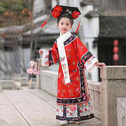 清朝格格服装儿童满族公主旗装女童宝宝清代宫廷风套装摄影演出服
