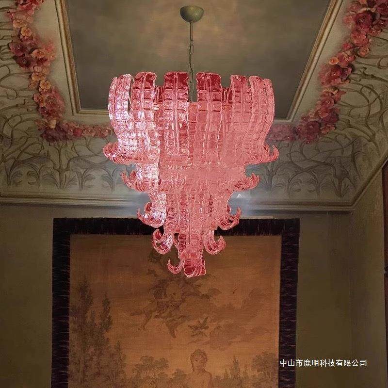 法式中古穆拉诺彩色玻璃吊灯轻奢别墅楼梯挑空灯简约餐厅客厅灯饰