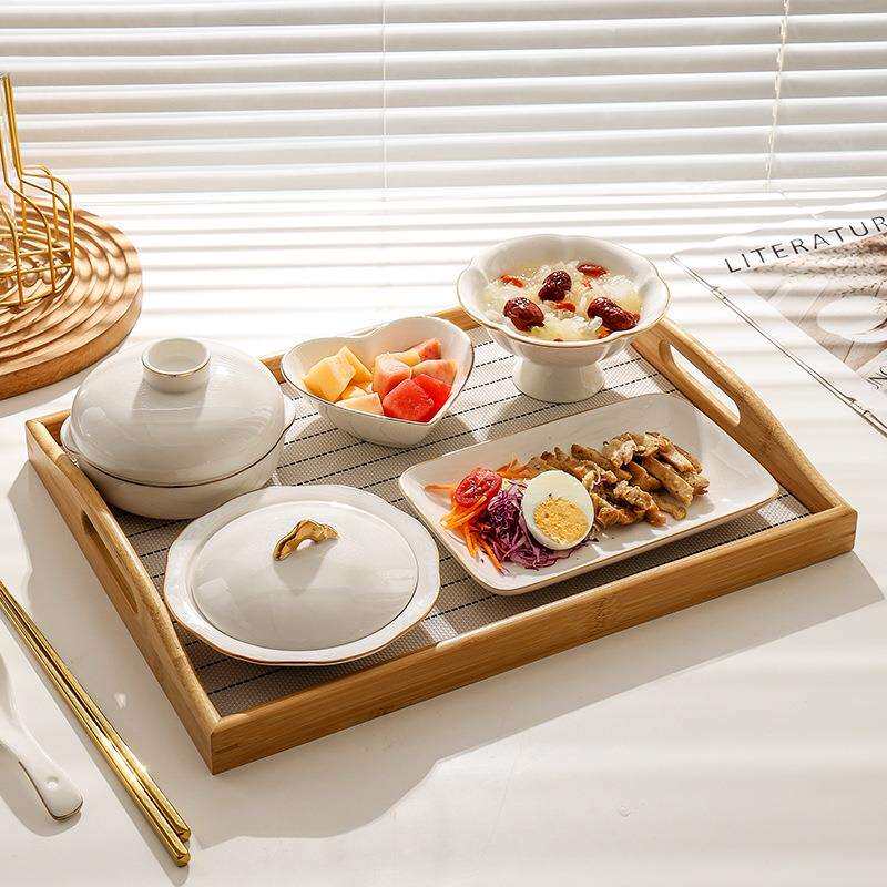 一人食月子餐餐具套装月子餐盘产妇带盖碗金边汤