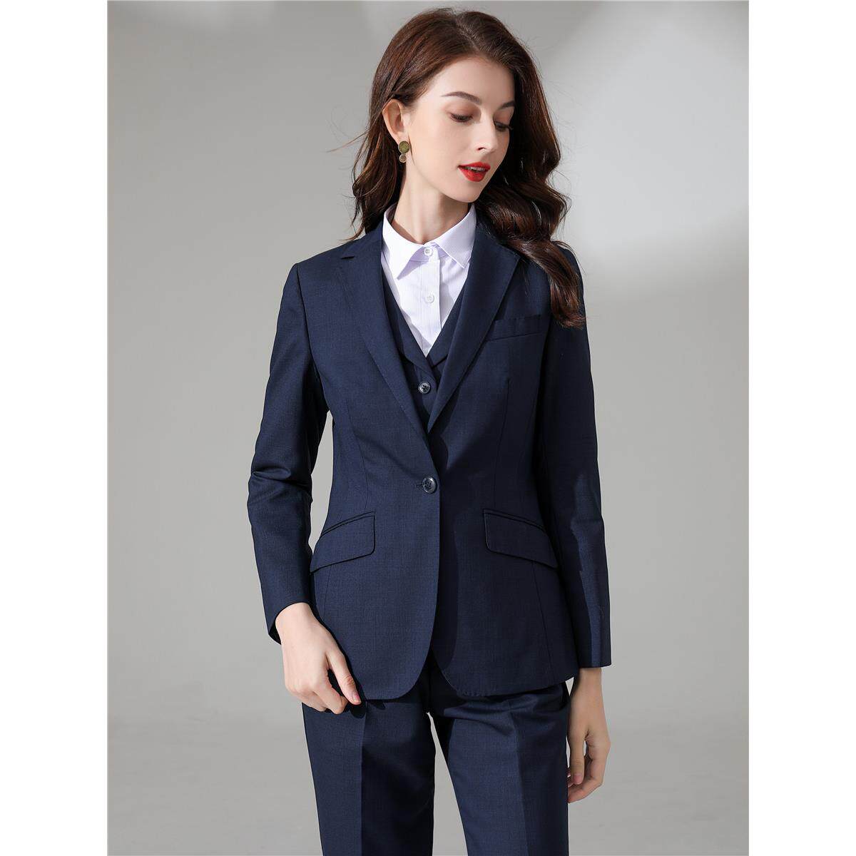高档服款光银行藏蓝色大西装女士行服工作光大工装西新服西裤衬衫