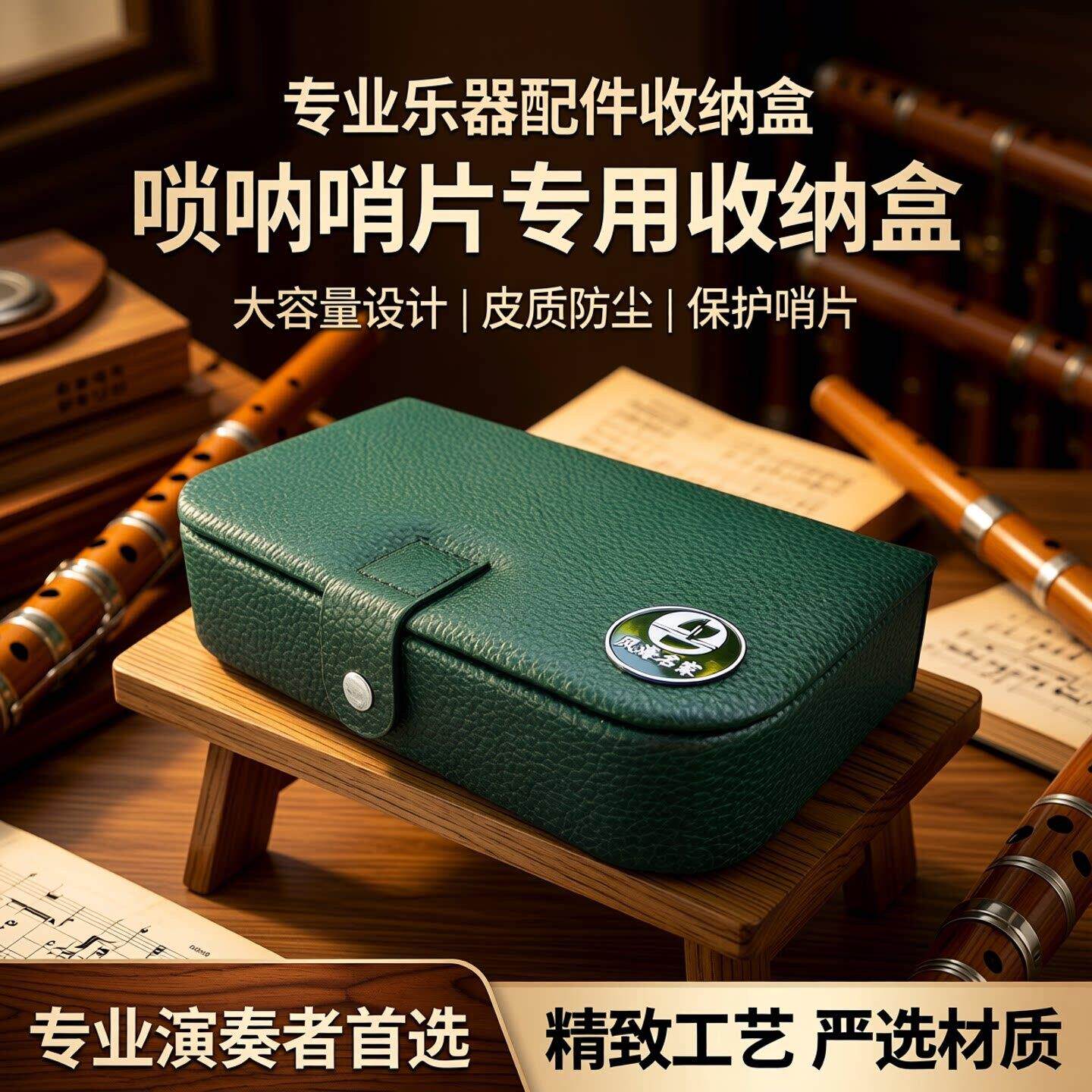 唢呐哨片盒皮面管子哨片盒子大容量乐器配件收纳盒可装长芯子