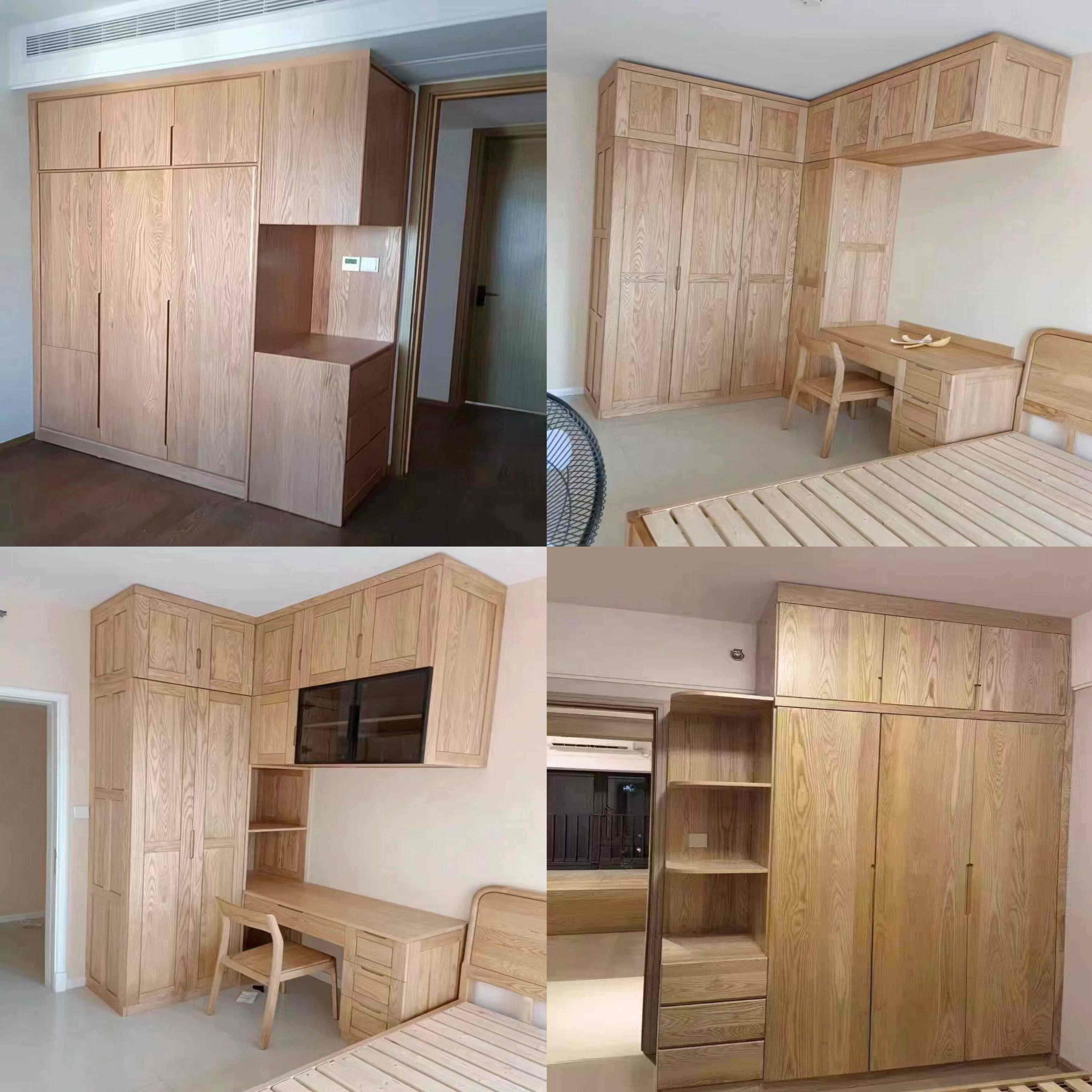 全屋纯实木衣柜定制卧室红橡木简欧大柜子樱桃原木风家俱工厂定做