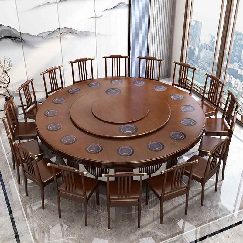 酒店餐桌新中式餐厅饭店包厢宴会圆形电动餐桌实木火锅大圆桌组合