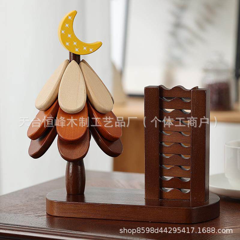 筷托实用木DFD意创胡桃色棵树隔一热餐桌垫家杯垫砂锅隔热垫圣诞