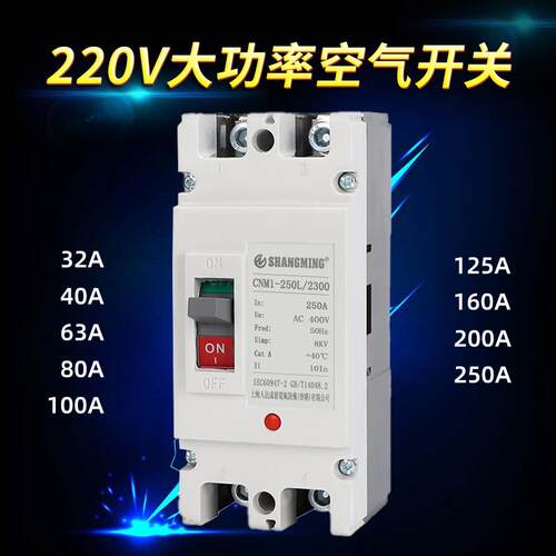 上海人民大功率空气开 关220V断路器2P家用空开 闸刀63A80A160A25