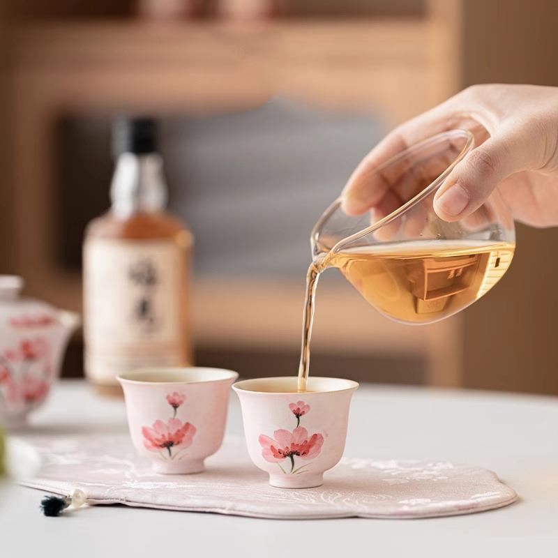 手绘虞美人便携式盖碗旅行茶具女士随身快客杯一壶两杯外出携带