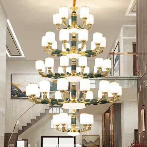 新中式长全铜复式楼风中空楼梯墅吊灯中国跃层725大厅灯别客厅大