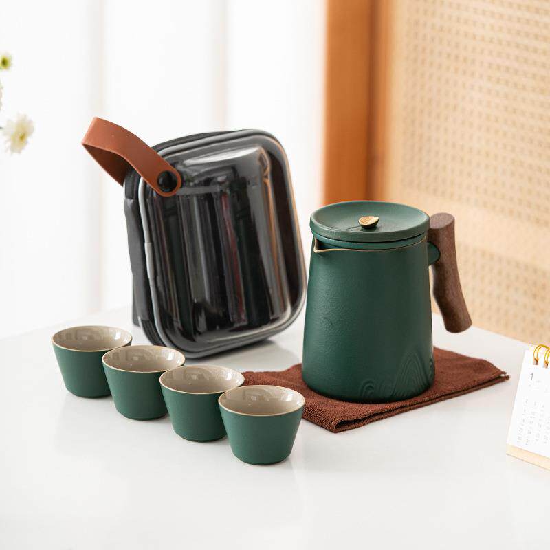 便携式旅行泡茶器户外露营适用的茶具简约过滤陶瓷旅行套装