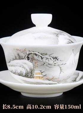 徐月KVG兰手绘羊脂玉瓷白陶瓷家手抓壶大瓷功夫泡茶碗三才盖用碗
