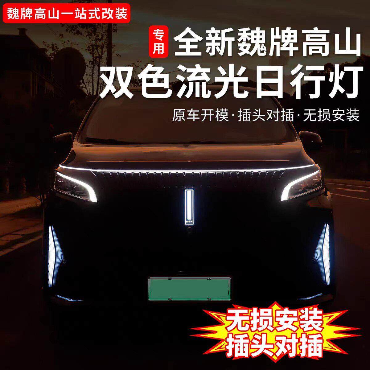 适用魏牌高山7/8/9发光车标日行双色流水转向灯25款改装派新配件