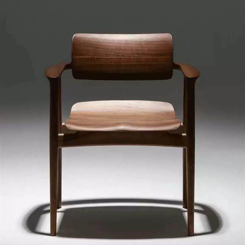 北美黑胡桃木餐椅实木家用短扶手椅休闲椅原木无辅材复古简约北欧