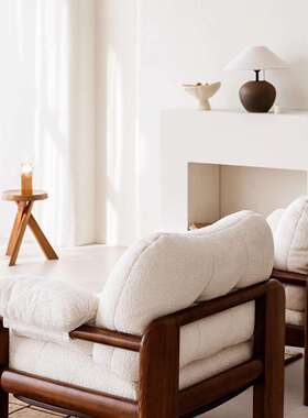 古家用复设师计中FX2087风单人沙发民宿休闲椅红胡桃古白蜡木实木