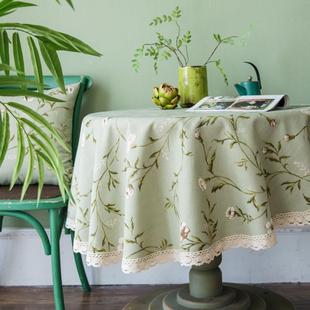 大圆桌桌布布艺美式圆形餐桌布麻棉家用清新小碎花欧美风茶几台布