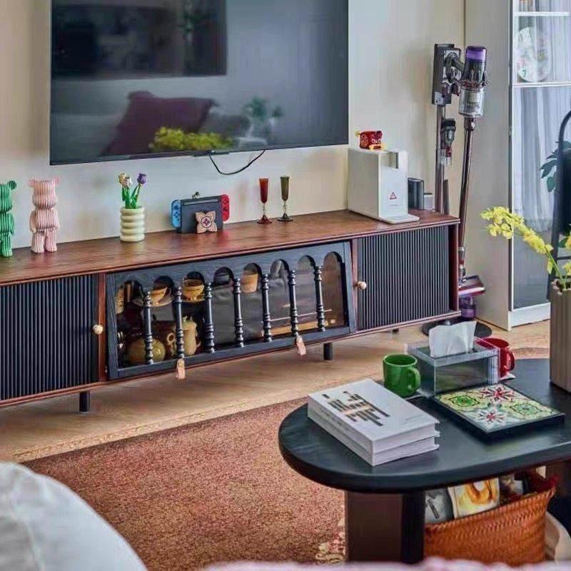 法式复古实木电视柜茶几组合客厅家用小户型中古风电视机收纳山野