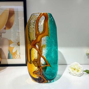 创意风渐变色手工金星琉璃花瓶客厅软装 饰摆件 样板间高级感插花装