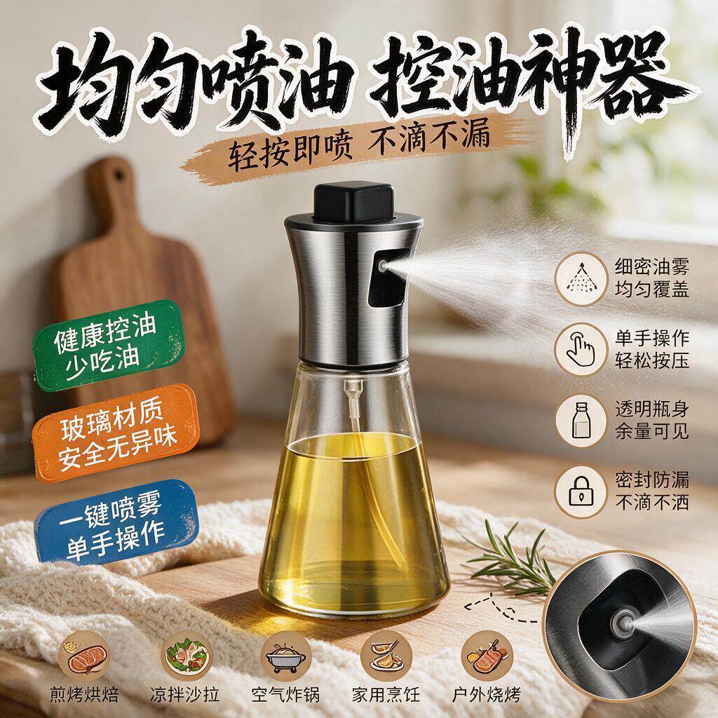 厨房喷油壶德国喷壶瓶油喷雾玻璃家用小食品级食用加压烧烤