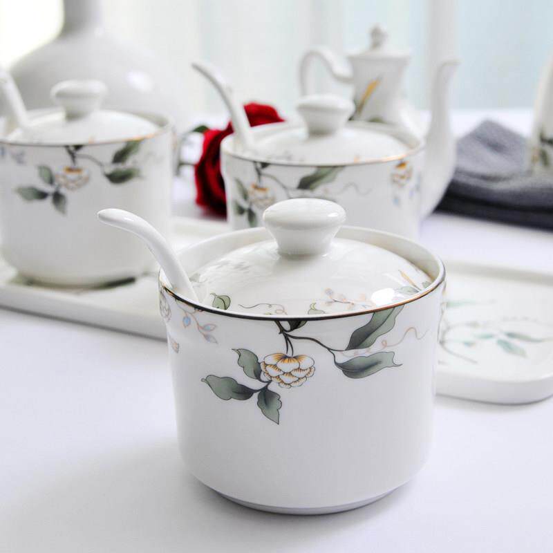 骨瓷调味罐陶瓷单有盖中国风勺家用厨房用品调味瓶罐盒盐罐辣椒罐