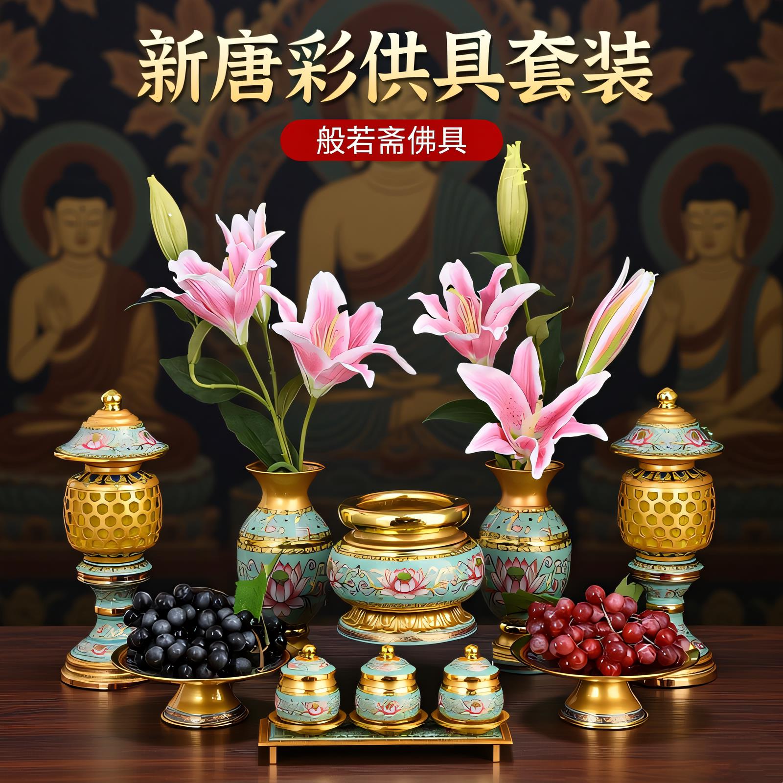 佛具用品大全供奉供具套装佛前供具水杯花瓶香炉供盘佛堂用品摆件