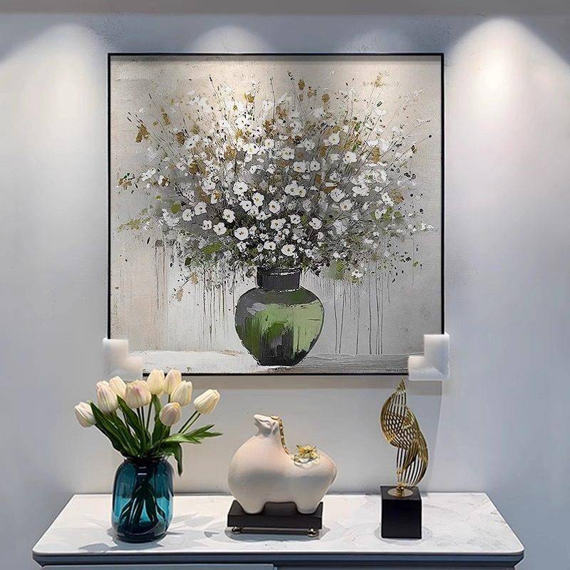 饭厅装饰画现代简约花卉油画客厅卧室挂画纹理画壁画轻奢高级感