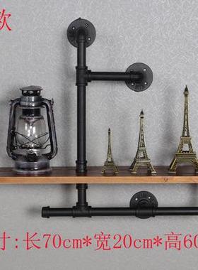 水铁艺实客木壁壁架厅复古一DH-20191字隔板收纳架工业风墙面管装