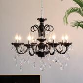 饰别墅新款 蜡烛装 高级卧室房间灯具 水晶吊灯客厅餐厅黑色美式 法式