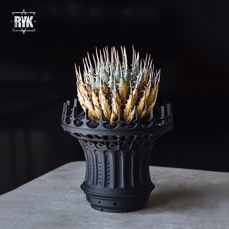 RYK潮流块根花盆龙舌兰植物海芋ins风异形黑色多肉花盆透气呼吸盆