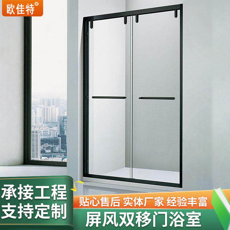 双移门一字型淋浴房玻璃隔断沐浴卫生间屏风浴室洗澡房干湿分离