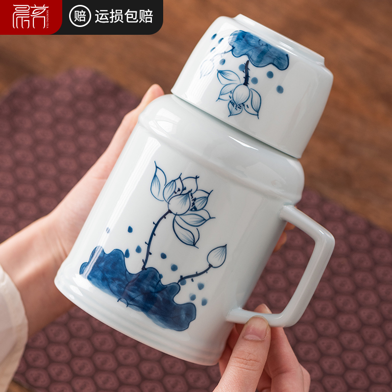 陶瓷水壶冷水壶泡茶壶家用夏开水瓶大容量复古手绘青瓷凉水壶茶杯